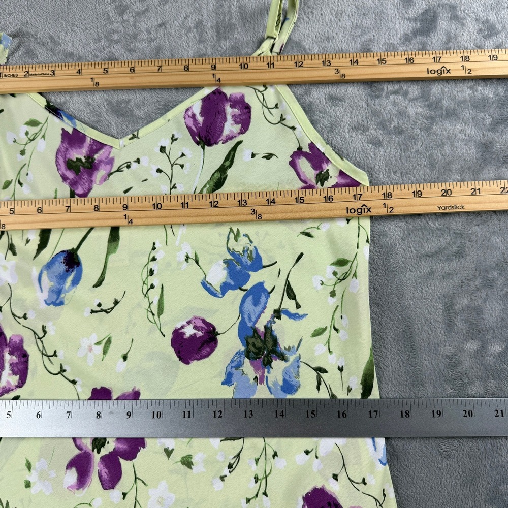 Vintage Express Floral Maxi Dress 11/12 Green Purple Tulip Slip 90s Straps - Picture 9 of 15